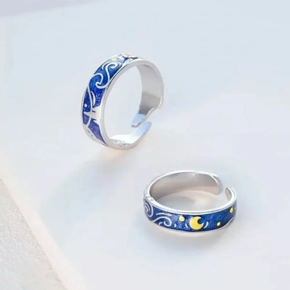 “Starry Night” Van Gogh Space Sky Duo Pair Ringset